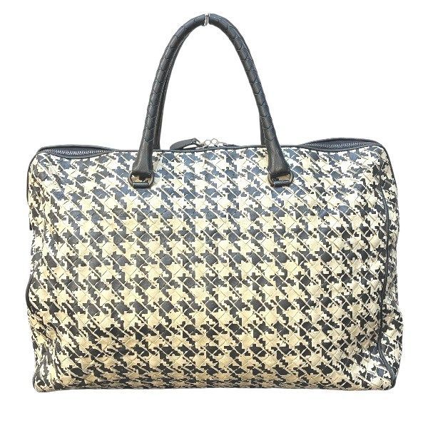 ボッテガ ヴェネタ イントレチャート ブラック×ベージュ 千鳥格子 レザー バッグ ビジネスバッグ ユニセックス