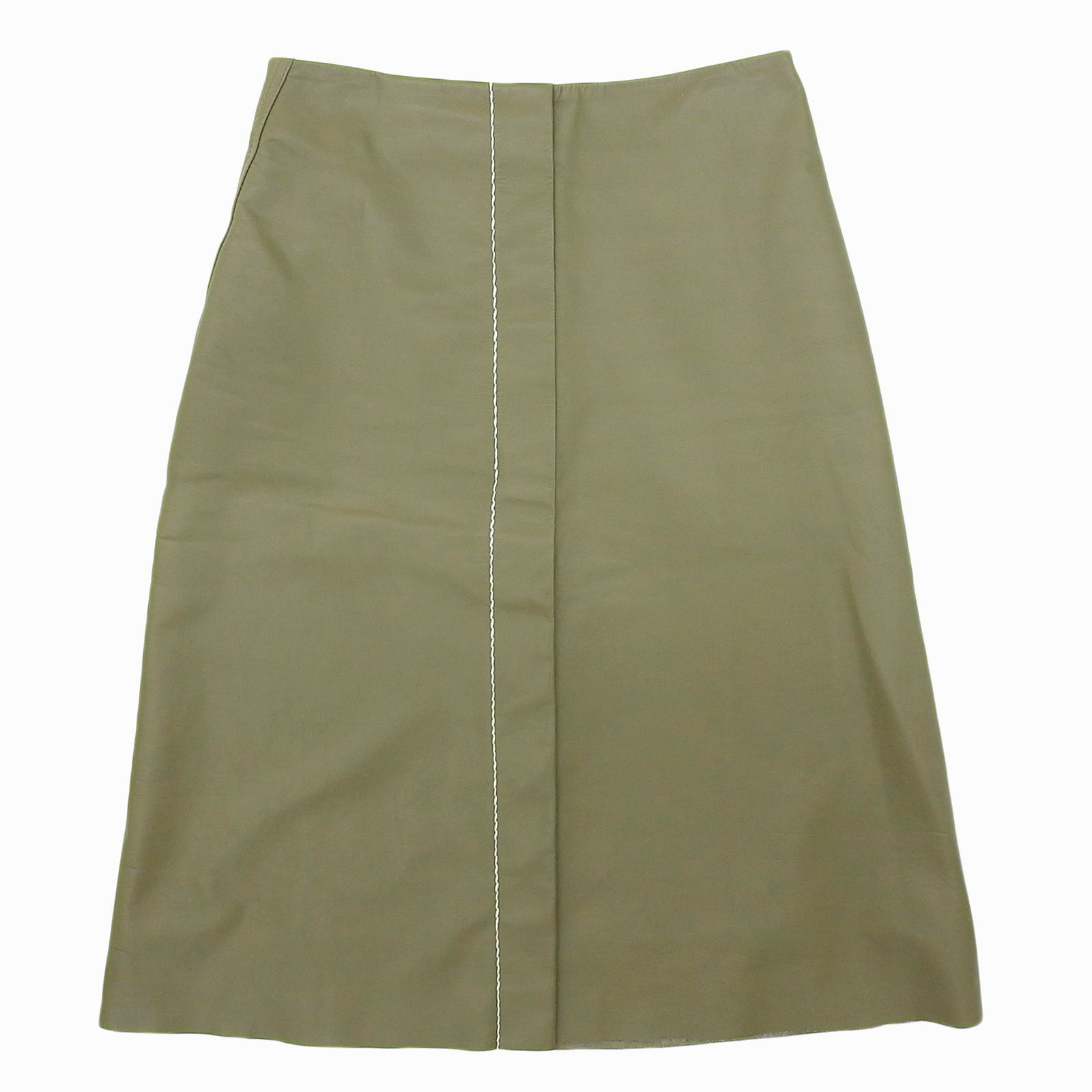 MARNI マルニ GOMX0049UYL カットオフ ステッチデザイン カーフレザー ひざ丈 スカート カーキ 38 イタリア製 レディース