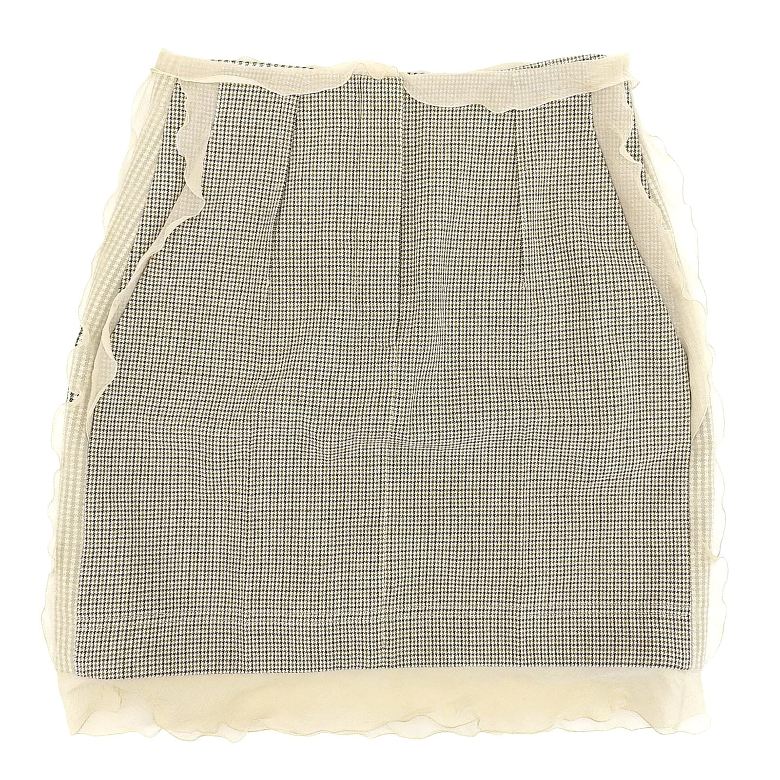 FENDI フェンディ 22年製 FQ7416 千鳥格子 シフォン使い ウールスカート ベージュ ブラウン 36 イタリア製 レディース