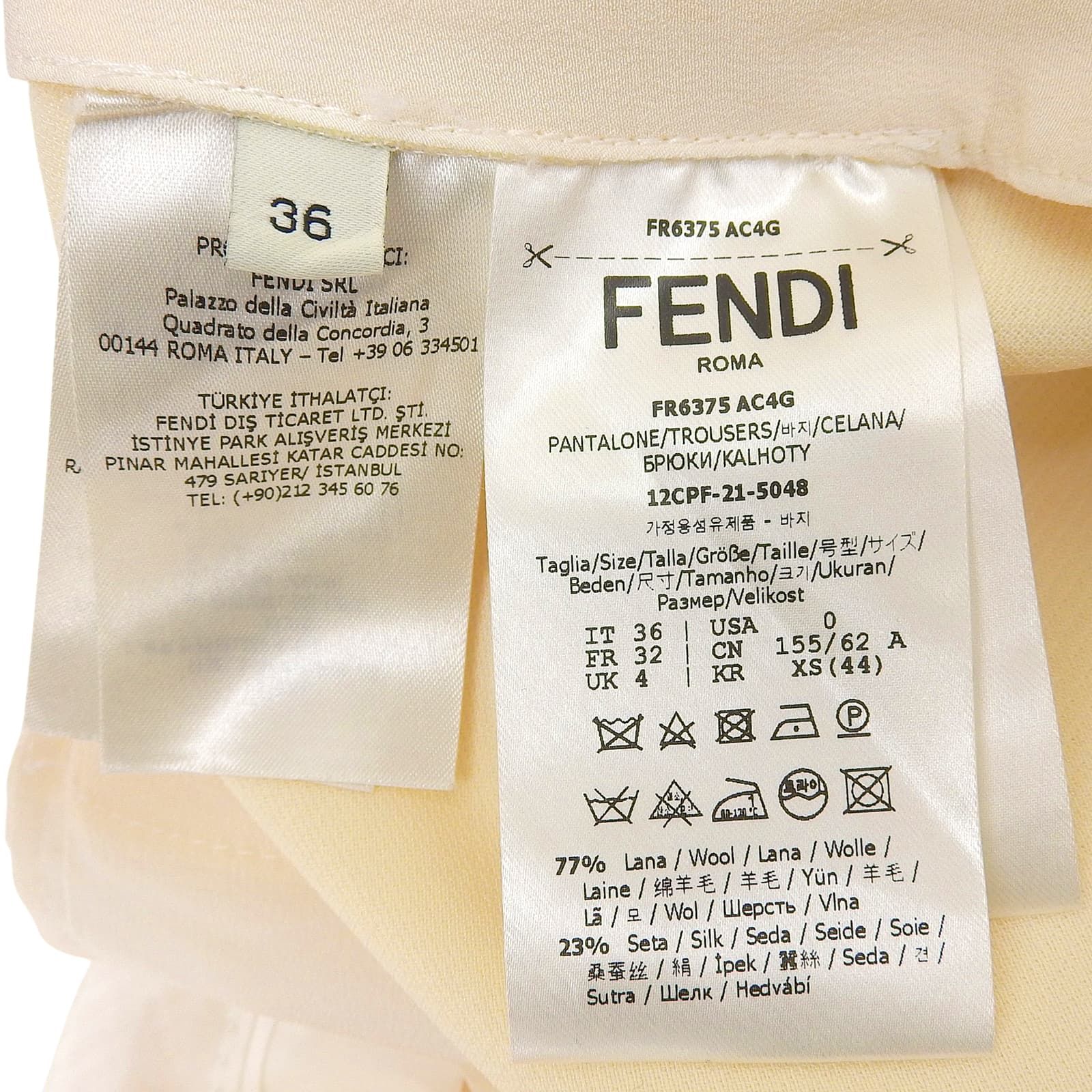  FENDI フェンディ FR 6375 ウール シルク混 HIGH WAIST ワイド パンツ アイボリー 36 イタリア製 レディース その他 パンツ