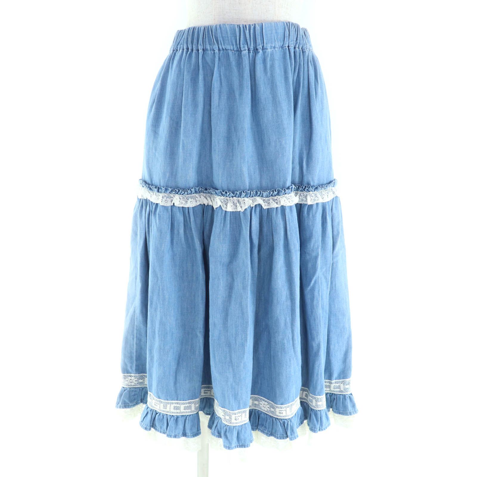 GUCCI グッチ 527609 コットン コットン ロゴレース ロング丈 ダンガリースカート インディゴ 38 き イタリア製 レディース