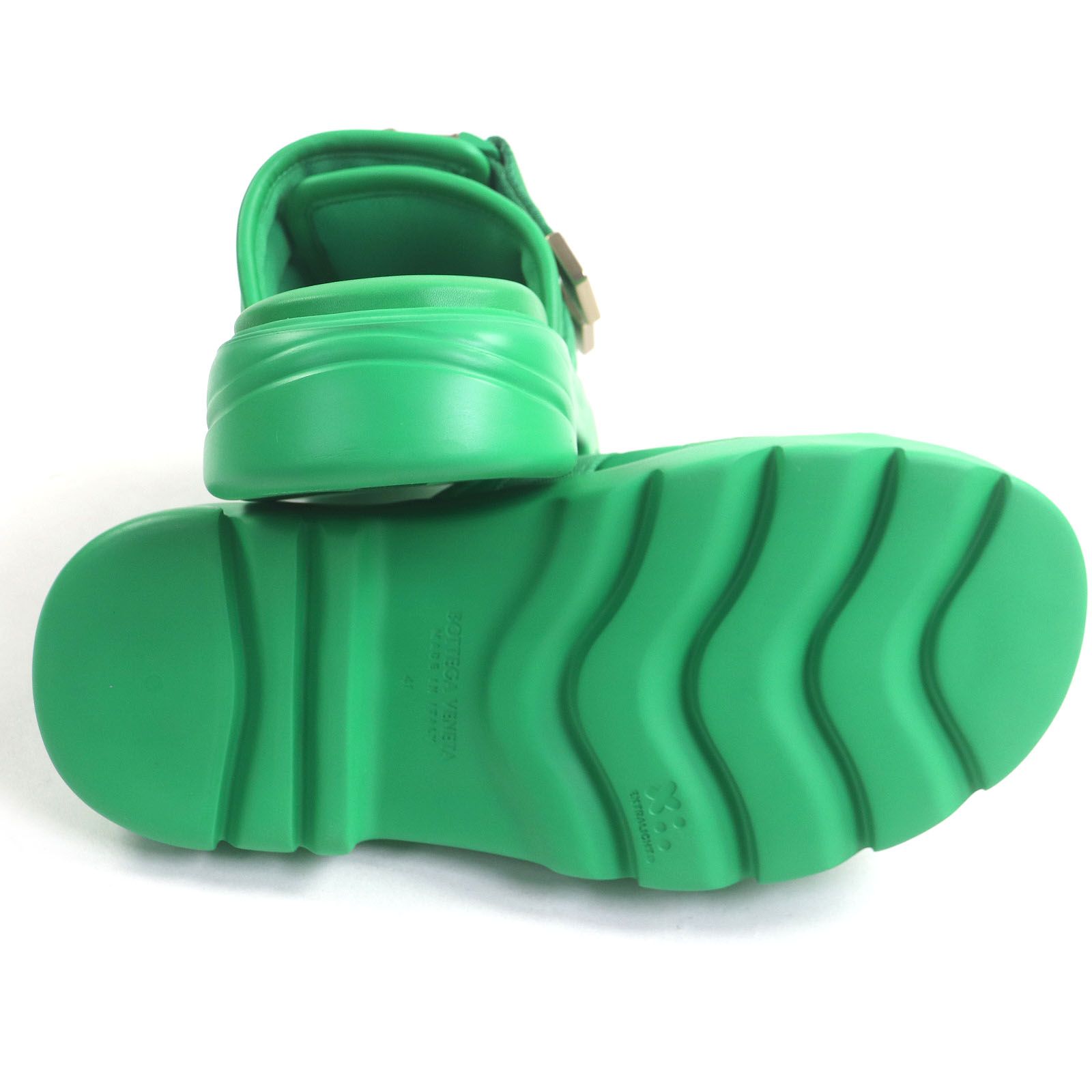 BOTTEGAVENETA ボッテガヴェネタ 690034 Flash レザー ダブルベルト スライドサンダル シャワーサンダル グリーン 41 保存袋付き イタリア製 メンズ ODELLYA_COM