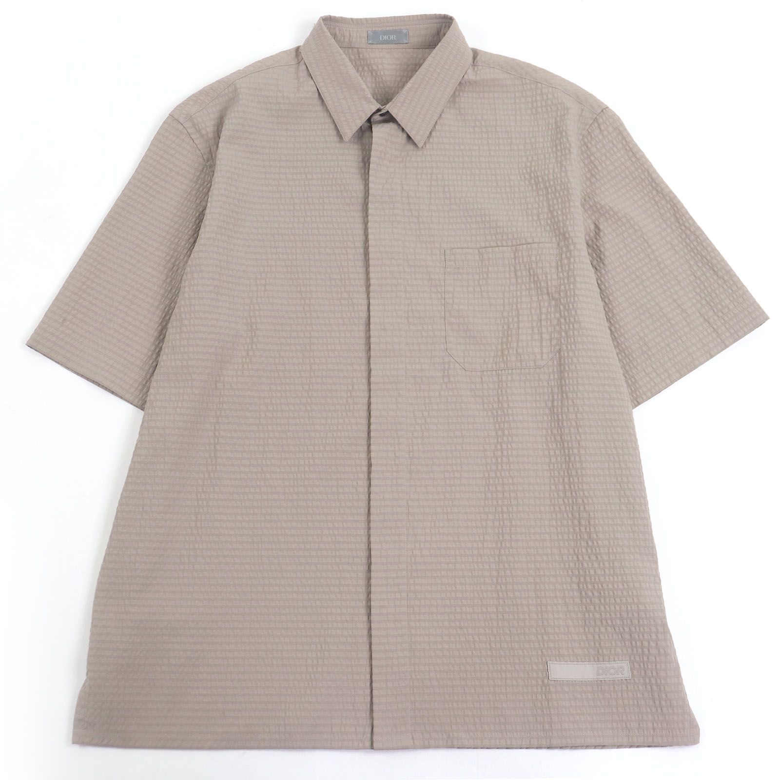 DIOR ディオール オム チェック柄 ロゴパッチ サッカー地 ショートスリーブ 半袖シャツ ベージュ 41 イタリア製 メンズ