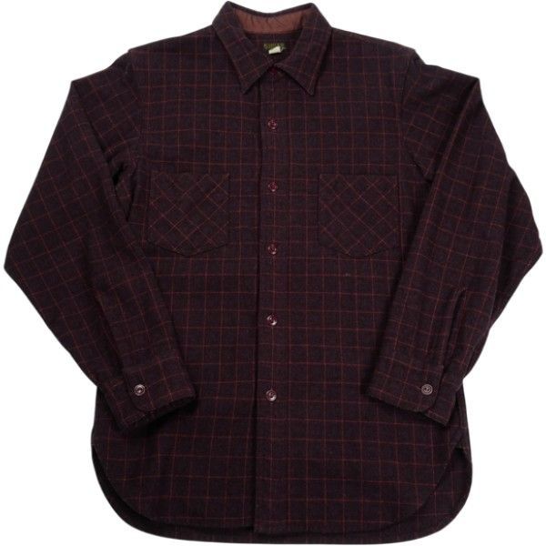 Size 14 At Last ＆ Co アットラスト BUTCHER PRODUCTS ブッチャープロダクツ WOOL FLANNEL SH CHECK MAROON 長袖シャツ バーガンディー 品-非常に良い 20830034