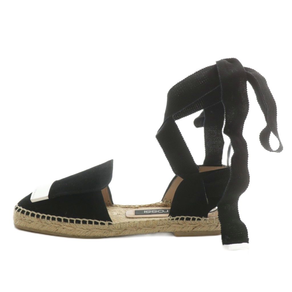 セルジオロッシ Sergio rossi SR1 サンダル エスパドリーユ スクエアトゥ スエード シルバー金具 34 21.5cm 黒 ブラック ベージュ XZ GY19