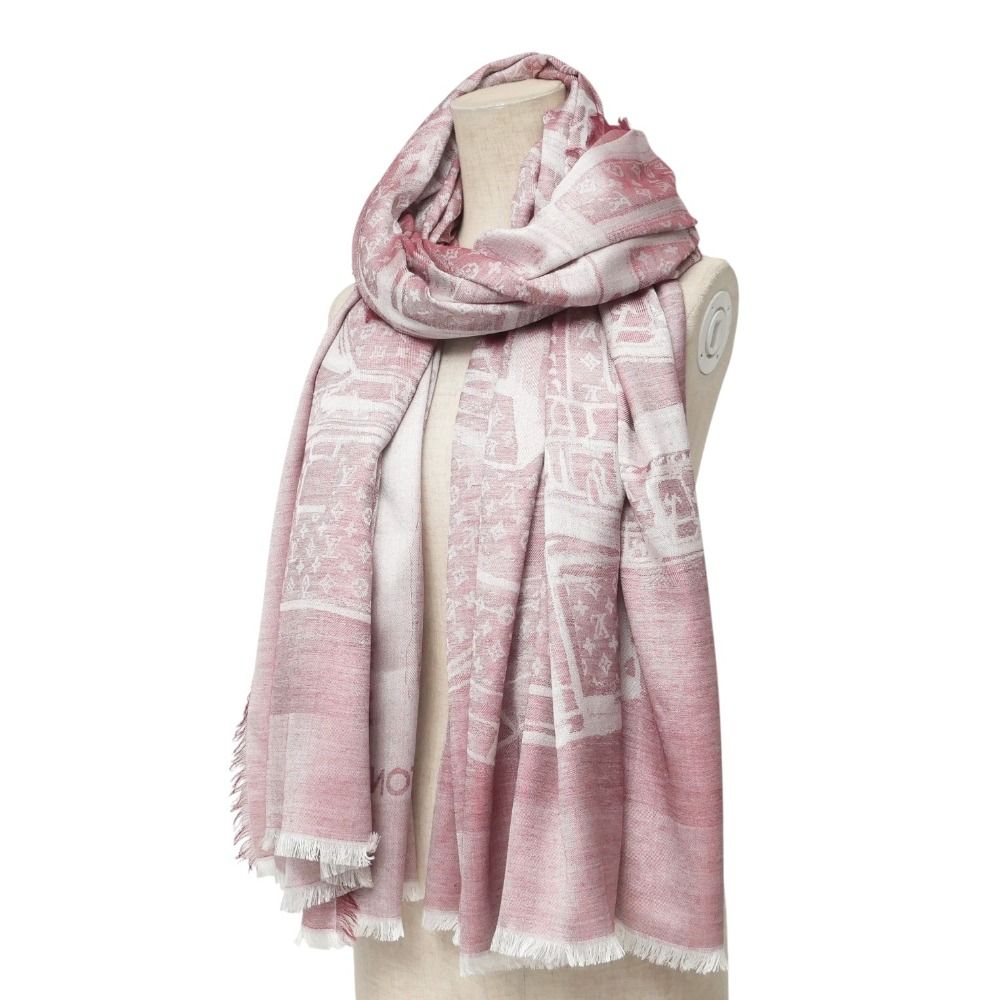 LOUIS VUITTON ルイ ヴィトン ショール モノグラム スチーマー シルク × カシミヤ 大判 フリンジ マフラー ストール イタリア製 ブランド古着 20251113 RA6516