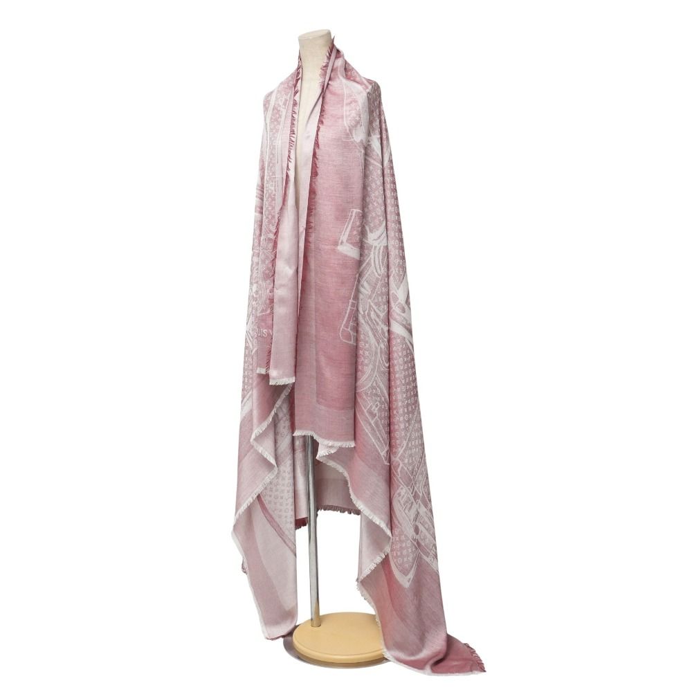 LOUIS VUITTON ルイ ヴィトン ショール モノグラム スチーマー シルク × カシミヤ 大判 フリンジ マフラー ストール イタリア製 ブランド古着 RA 6516