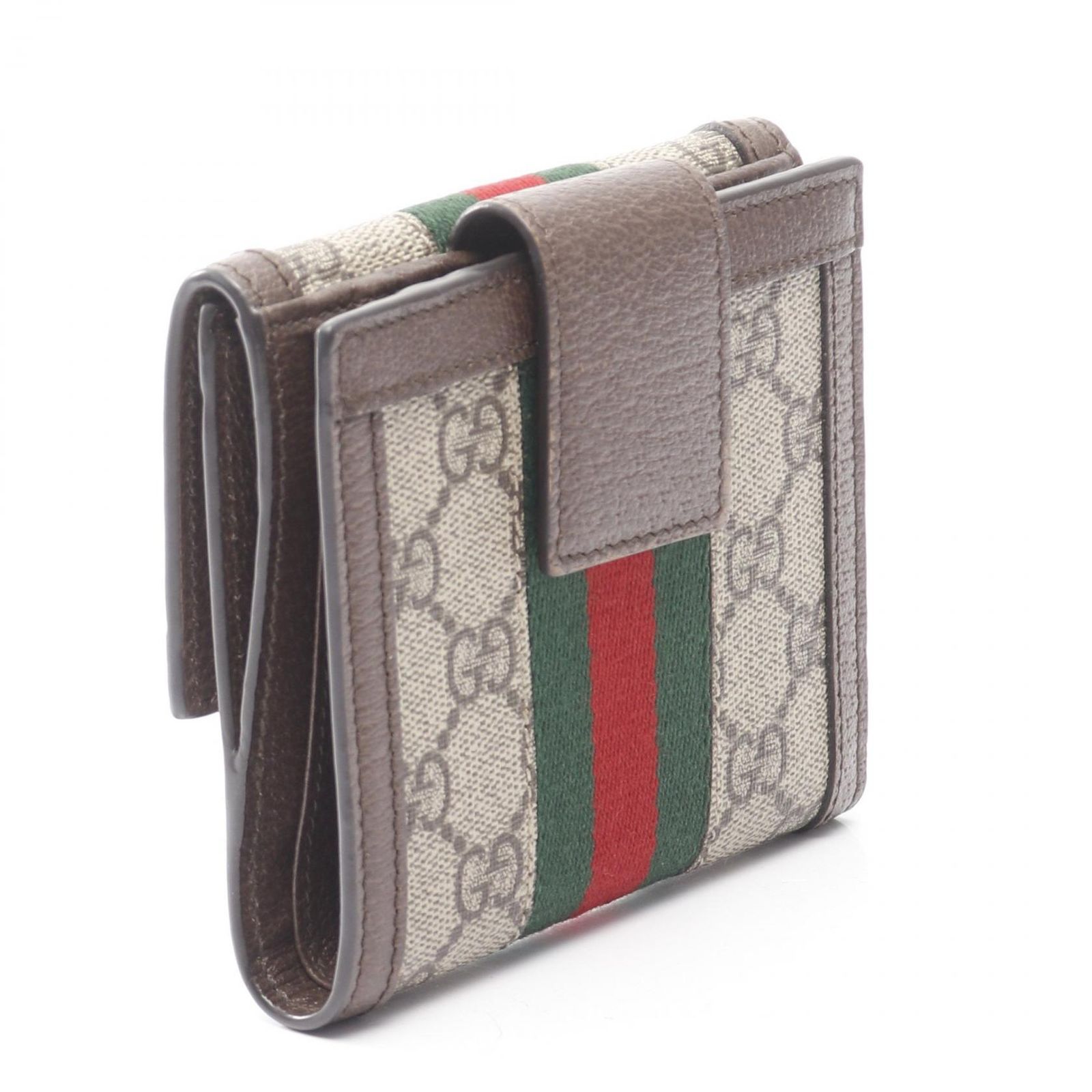 グッチ GUCCI Wホック財布 オフィディア GG フレンチフラップウォレット シェリーライン 523173 ベージュ ブラウン レザー PVCコーティングキャンバス 二つ折りウォレット