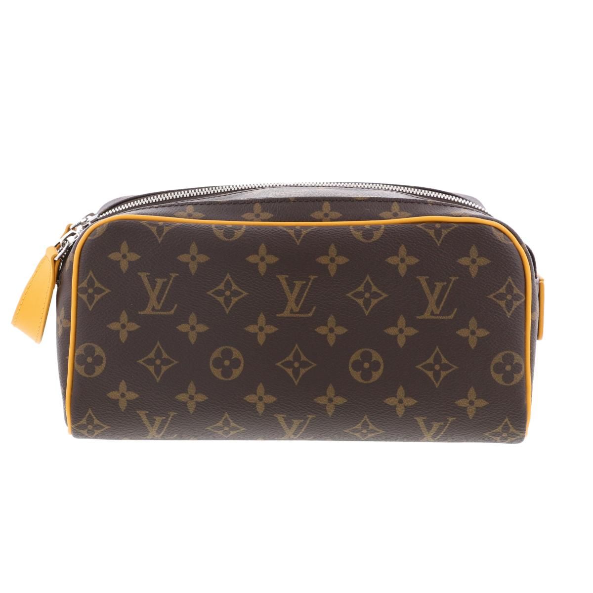 げ LOUIS VUITTON ルイヴィトン モノグラム マカサー ドップ キット ハンドバッグ M 12643 ブラウン イエロー クラッチバッグ Monogram Brown A