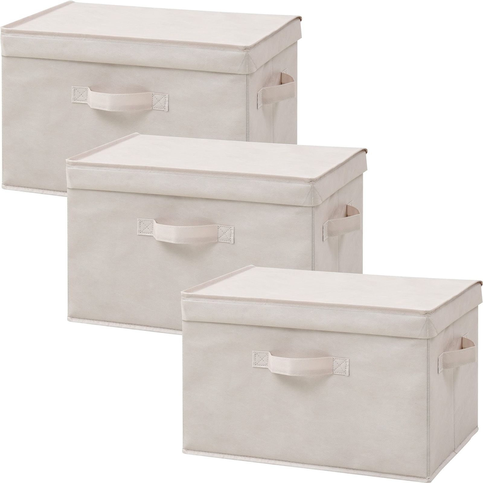 山善(YAMAZEN) ふた付き 収納ボックス 3個組 カラーボックス対応 取っ手付き 幅38×奥行25×高さ25cm 完成品 ベージュ YNF2-3PF(BE)