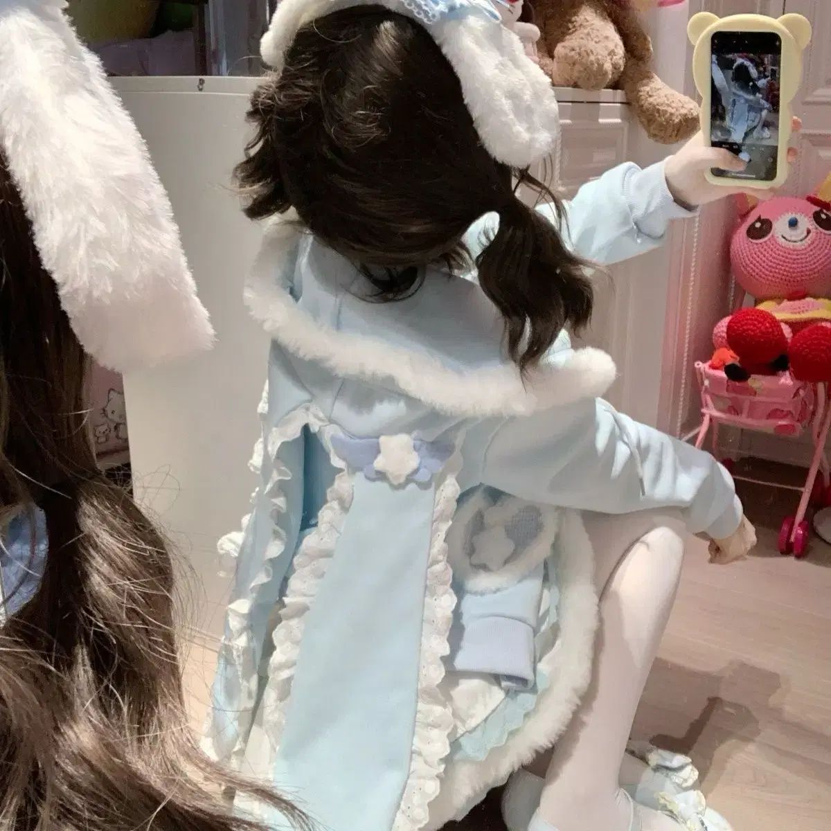 うさぎ耳ブルー y 2 k ロリータ Tシャツ コート セット