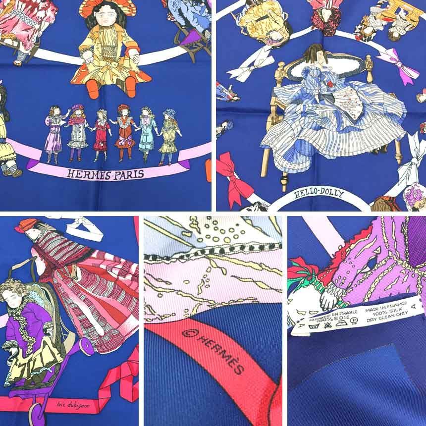 物 HERMES エルメス スカーフ カレ90 HELLO DOLLY ハロードーリー 人形 シルク ネイビー aq 11889