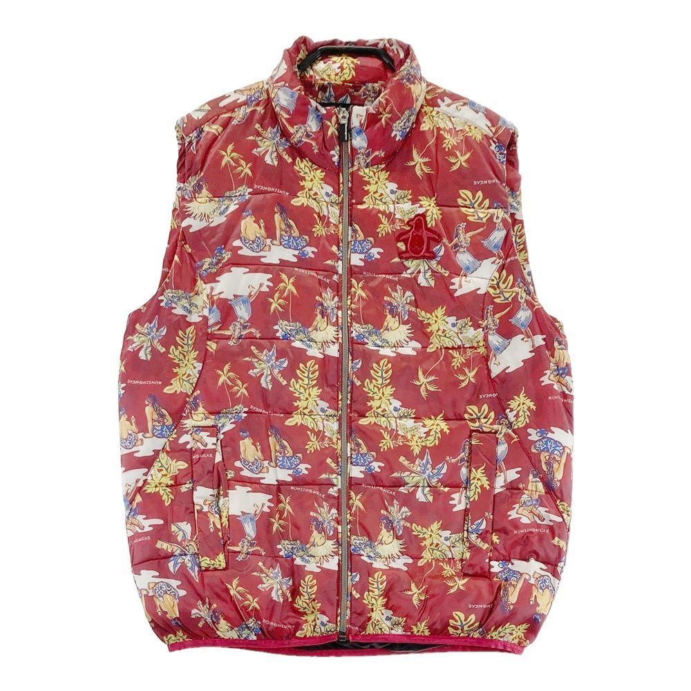 サイズ M MUNSING WEAR マンシングウェア ダウン ジップベスト 総柄 レッド系 240101435513 ゴルフウェア メンズ ストスト
