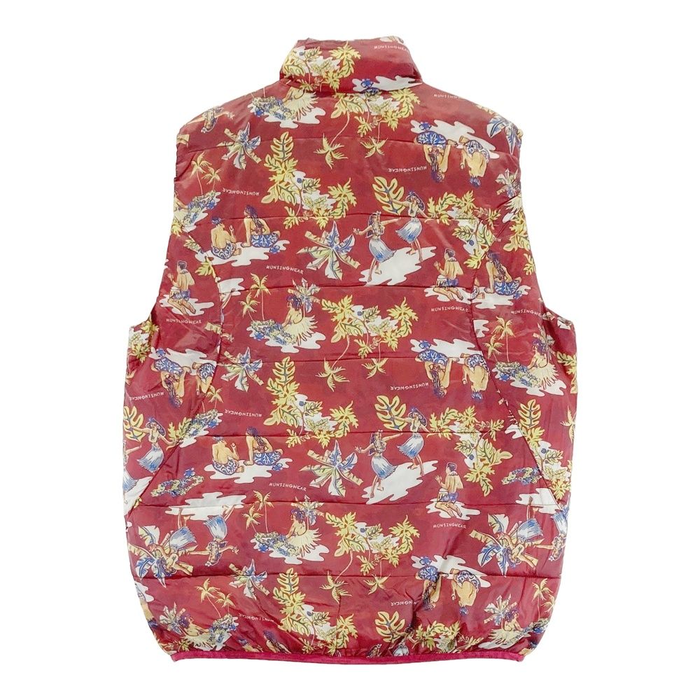 サイズ M MUNSING WEAR マンシングウェア ダウン ジップベスト 総柄 レッド系 ゴルフウェア メンズ ストスト