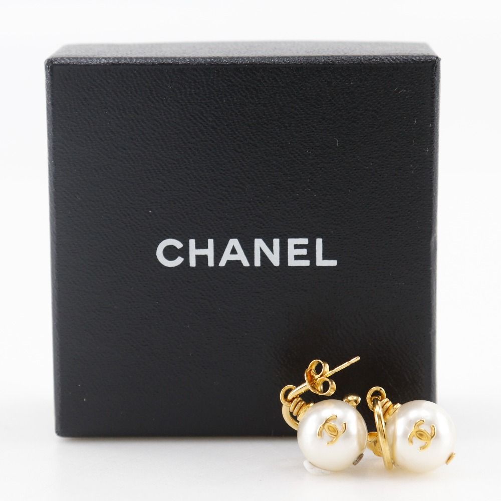 CHANEL】シャネル ココマーク フープ 金メッキ×フェイクパール