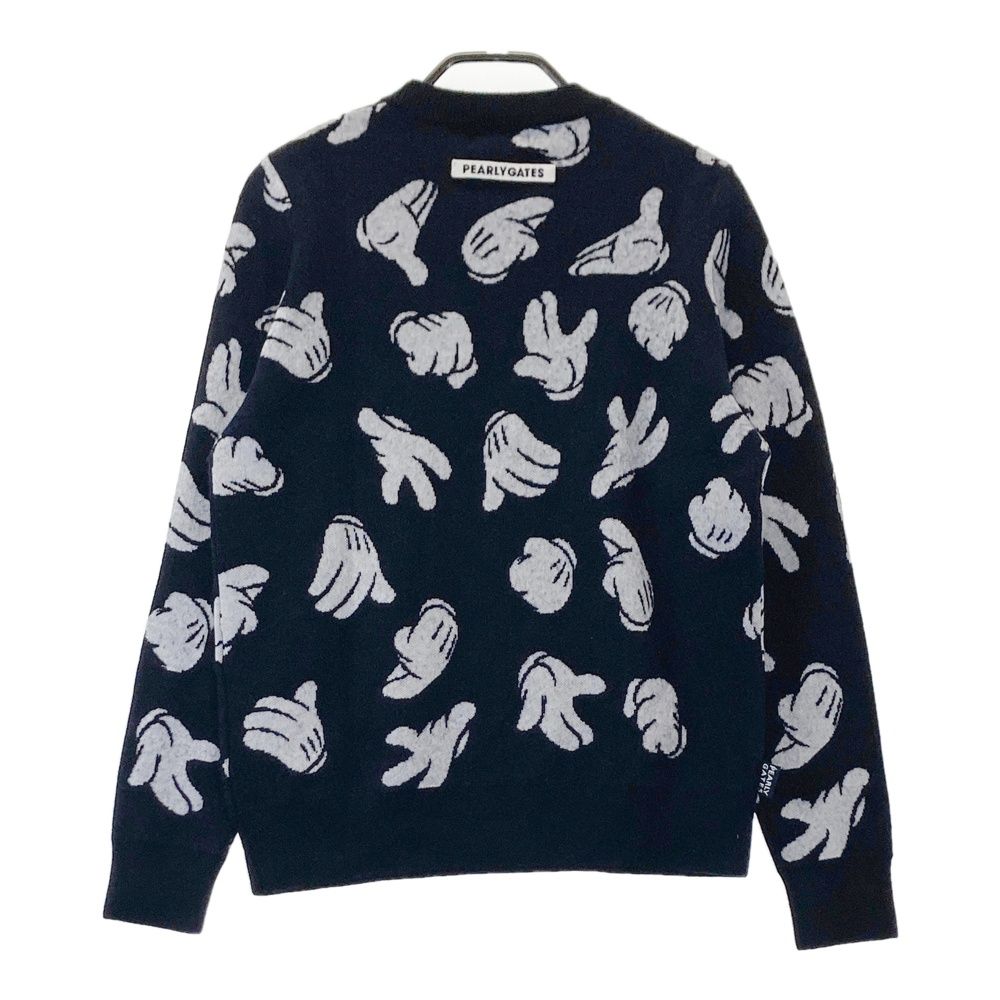 サイズ 1 PEARLY GATES パーリーゲイツ ×Disney ウール混 ニットセーター 総柄 ネイビー系 ゴルフウェア レディース ストスト