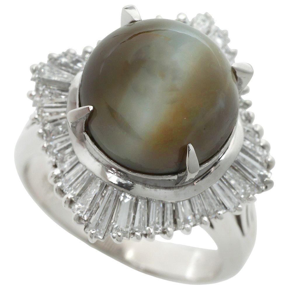 本物保証 鑑付 リング 指輪 約11.9g プラチナ Pt900 クリソベリルキャッツアイ15.11ct メレダイヤ1.55ct 約11号 ノーブランド