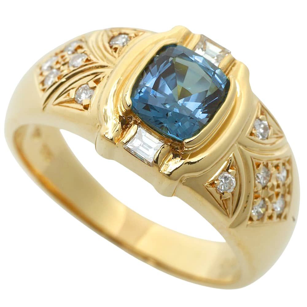 鑑付 京セラ KYOCERA クレサンベール 約6.5 g リング 指輪 K 18 YG 合成アレキサンドライト1.07 ct ダイヤ0.28 約14号