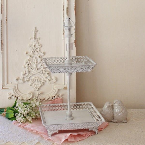 ホワイト ２段トレイ ケーキスタンド ディスプレイトレイ アフタヌーンティースタンド 1174 マチルドエム フランス マチルドマチルドM Mathilde M シャビーシック アンティーク風 おしゃれ アンティーク