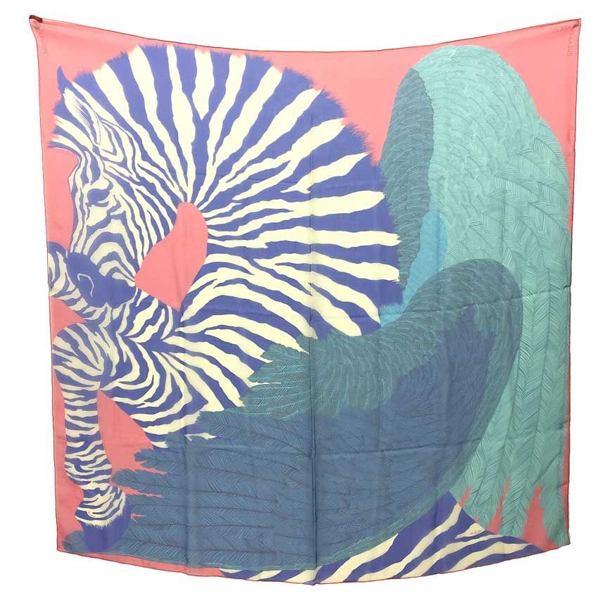 HERMES エルメス ショールカレ140 シルクモスリン ZEBRA PEGASUS ゼブラペガサス スカーフ ストール aq 11888