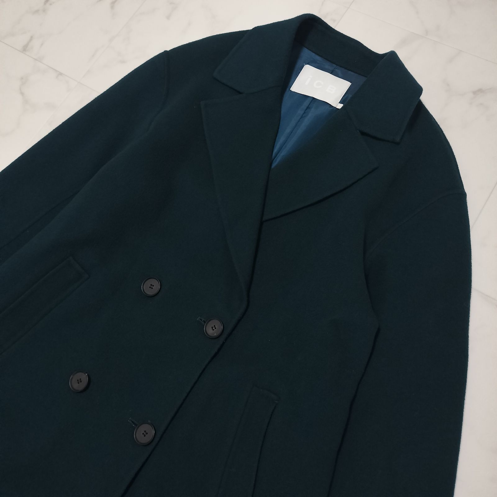 ICB アイシービー ウールカシミヤ リバーPコート ミドル丈 カシミヤ混