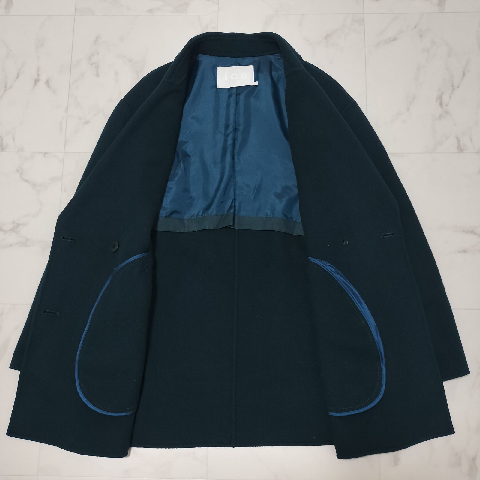 ICB アイシービー ウールカシミヤ リバーPコート ミドル丈 カシミヤ混