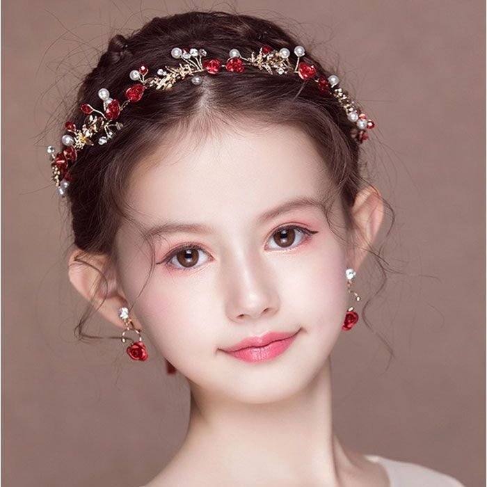 yurika様オーダー髪飾り　ピンクヘッドドレス♡ 赤のハートイヤリングセット ☆ レッド ☆ ヘアアクセサリー ヘッドドレス ヘアアクセサリー キッズ