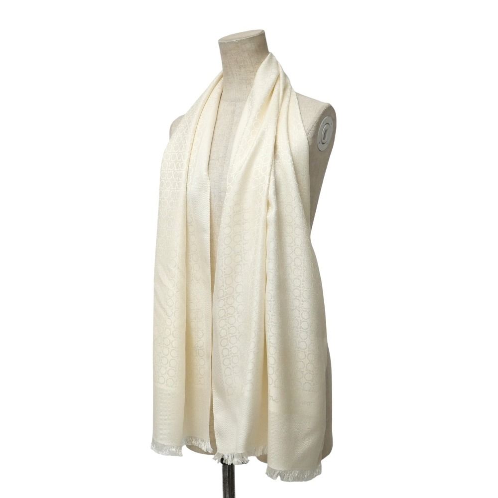 Salvatore Ferragamo サルヴァトーレフェラガモ ストール ガンチーニ 総柄 シルク混 フリンジ マフラー ショール イタリア製 ブランド古着 RA 6556