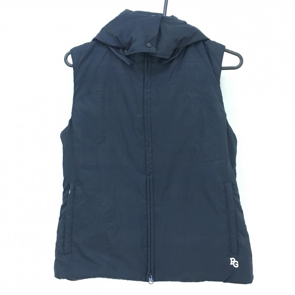 パーリーゲイツ ダウンベスト ネイビー系 ロゴ総柄 凹凸 チェック ニコちゃん スマイル レディース 0 S ゴルフウェア PEARLY GATES