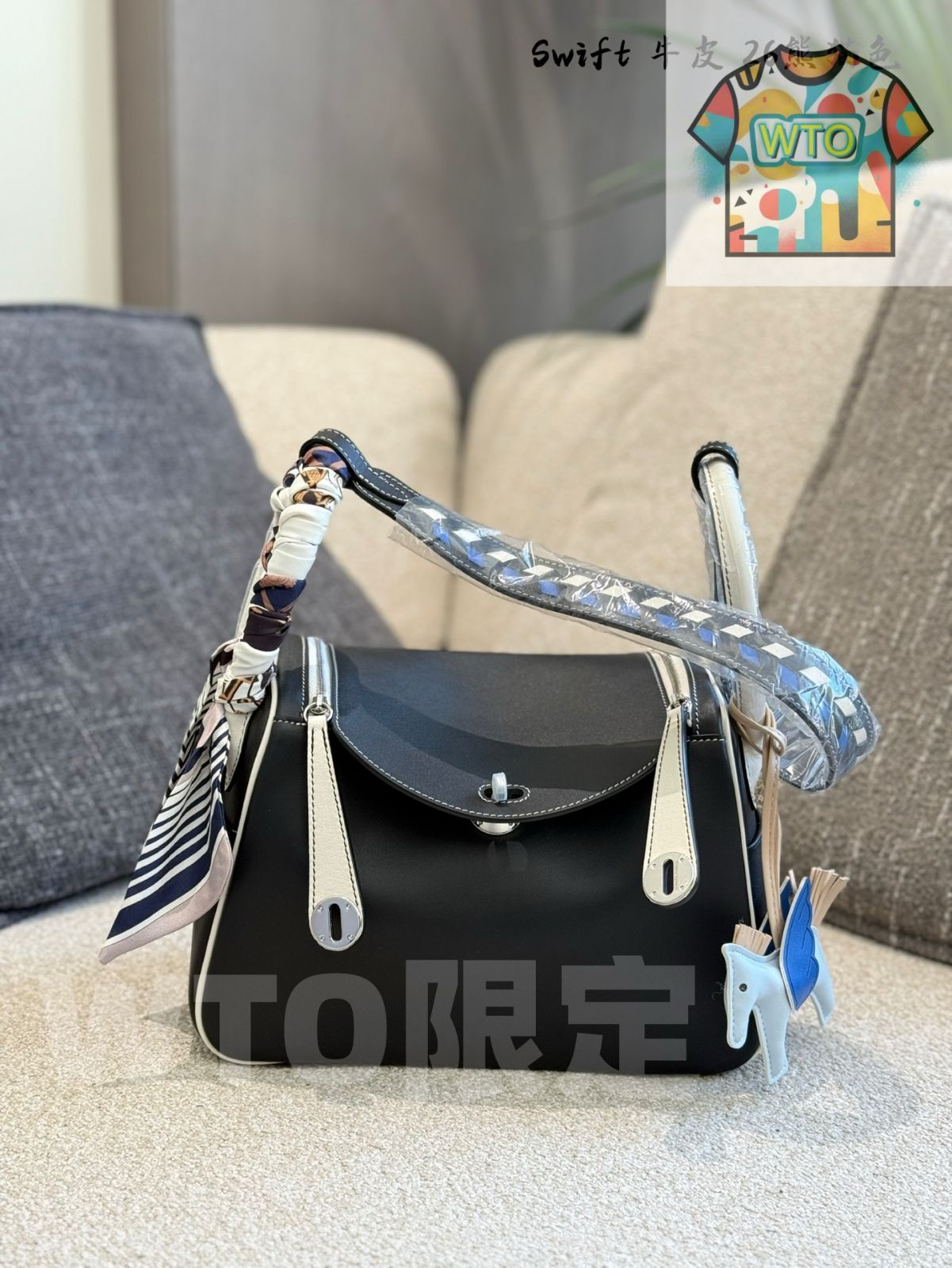 WTO通販 Lindy 26 Blue Silver-Button Bag - リンディ 26 ブルー シルバーボタン バッグ-WTO輸入-DQG16