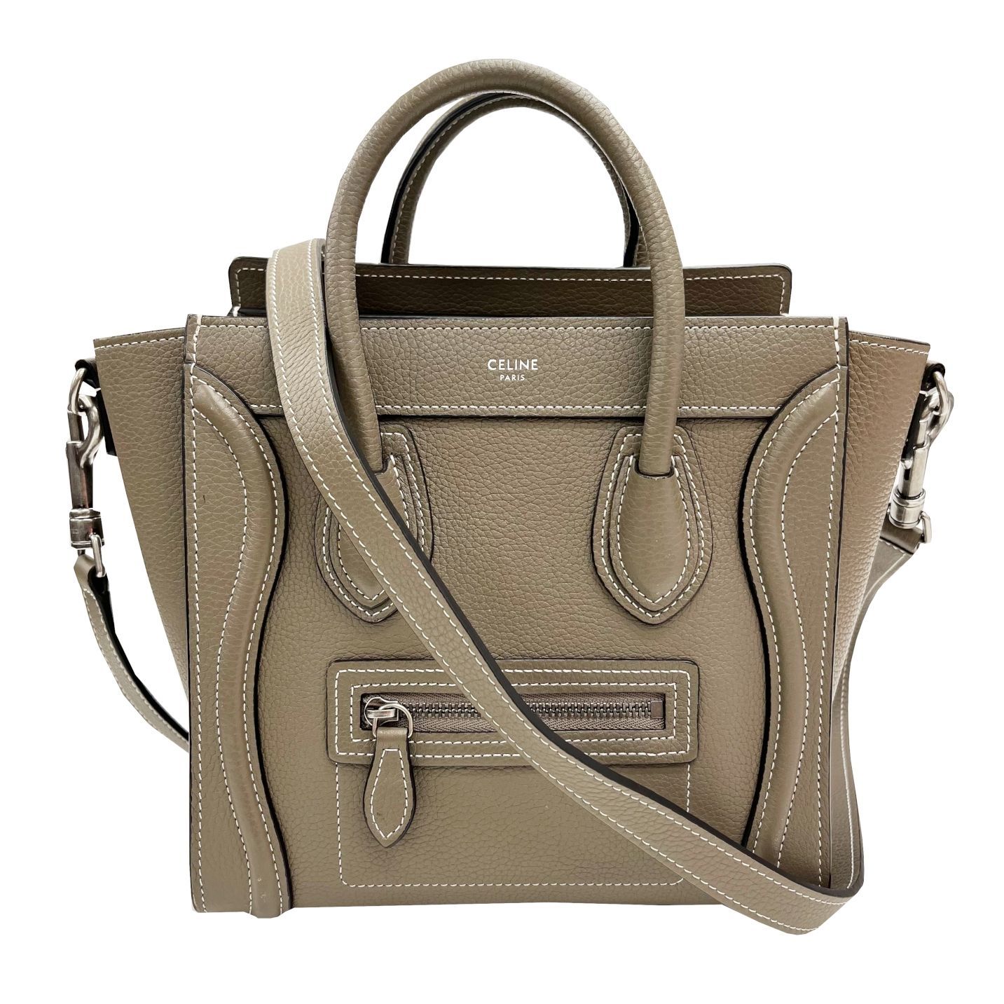 CELINE セリーヌ ラゲージ ナノショッパー グレージュ 2wayバッグ ハンドバッグ ショルダーバッグ レザー アンティークシルバー金具 レディース お洒落 カジュアル デイリー ブランドギャラリー心斎橋店