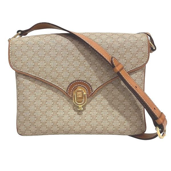 セリーヌ Celine M06 マカダム柄 ベージュ×ブラウン レザー バッグ ショルダーバッグ レディース