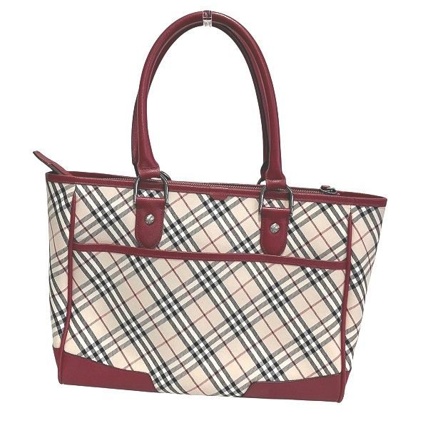 バーバリー BURBERRY ノバチェック ベージュ×レッド キャンバス×レザー バッグ トートバッグ レディース