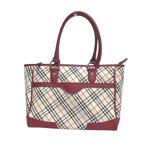 バーバリー BURBERRY ノバチェック ベージュ×レッド キャンバス×レザー バッグ トートバッグ レディース
