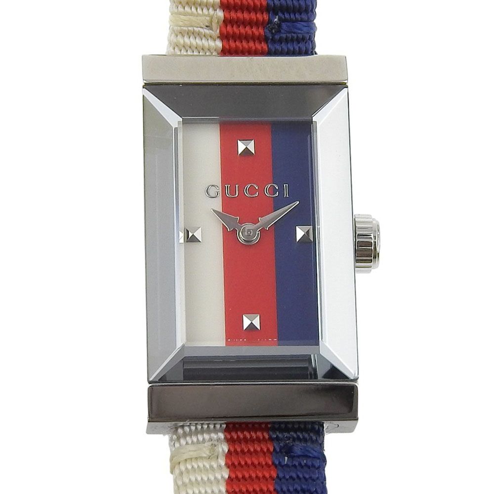 GUCCI グッチ Gフレーム トリコロール YA147502 147.5 ステンレススチール×キャンバス クオーツ アナログ表示 レディース マルチ 文字盤 腕時計