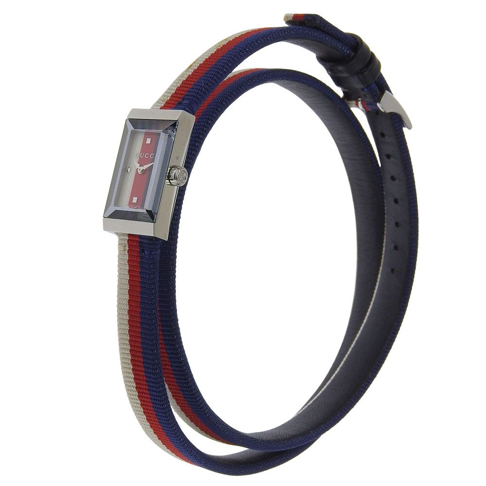 GUCCI グッチ Gフレーム トリコロール 147.5 ステンレススチール×キャンバス クオーツ アナログ表示 レディース マルチ 文字盤 腕時計