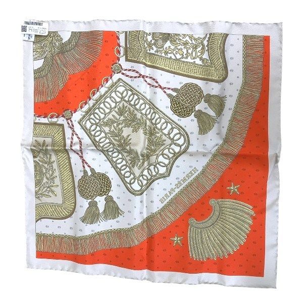 エルメス Hermes カレ45 Poste et Cavalerie シルク オレンジ系 ブランド小物 スカーフ レディース