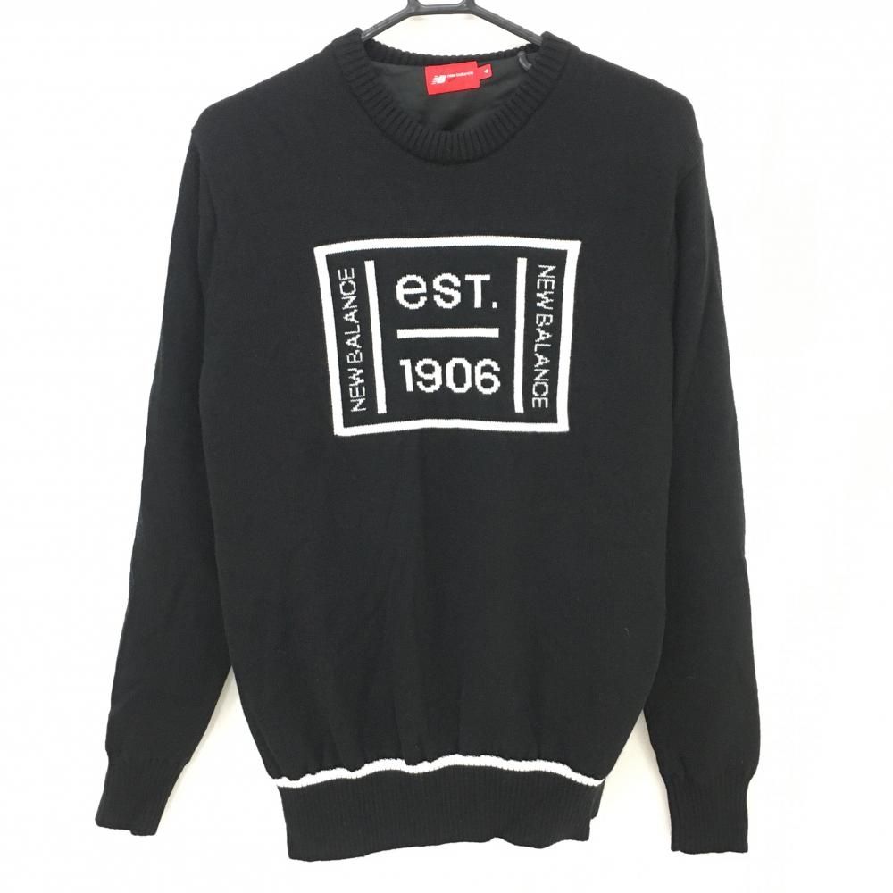 超 ニューバランスゴルフ 裏地付セーター 黒×白 フロントロゴ ウール混 ニット メンズ 4 M ゴルフウェア New Balance
