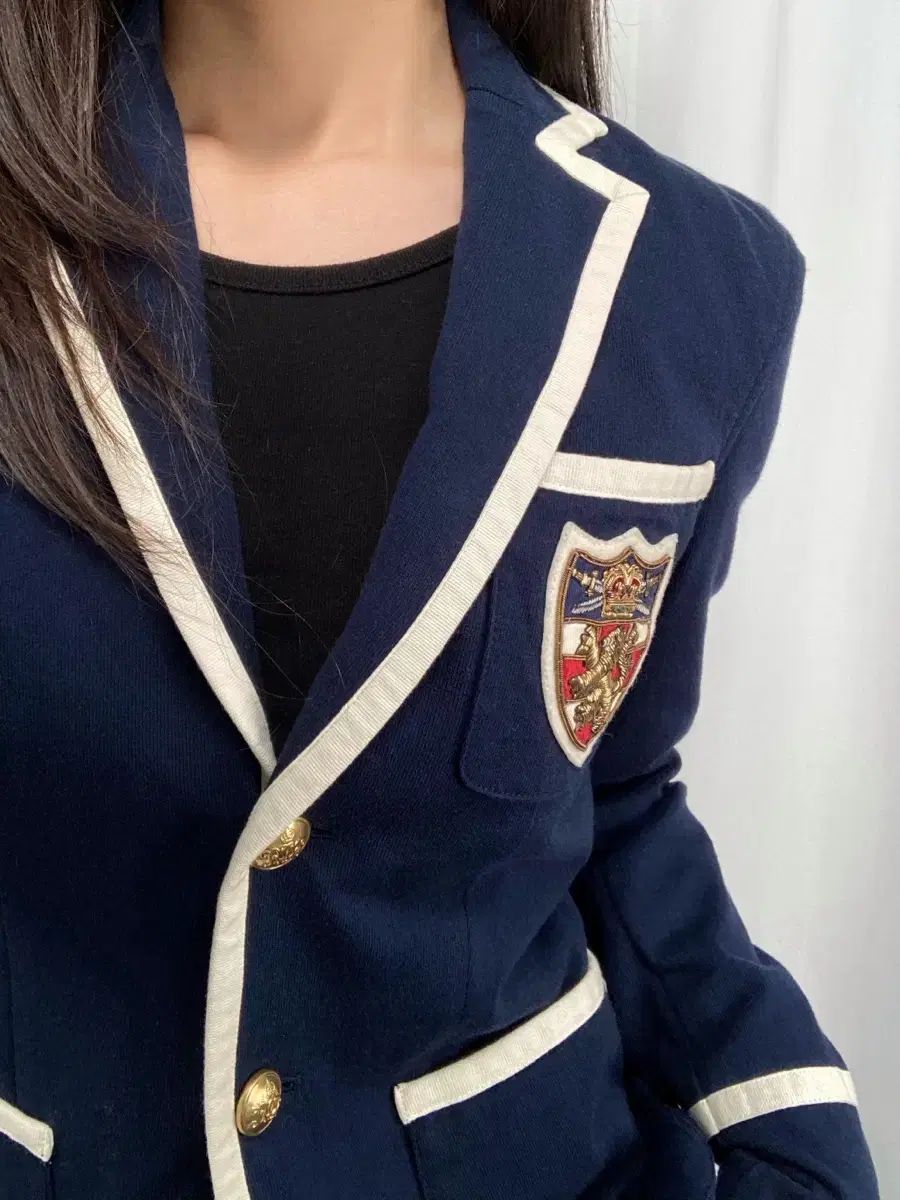 ポロ ネイビー エンブレム ワッペン ゴールド ブレーザー