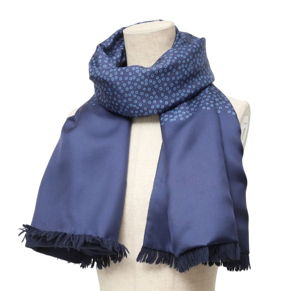 HERMES エルメス マフラー シルク アンゴラ ドット 総柄 フリンジ ストール ブランド古着 RA 6522