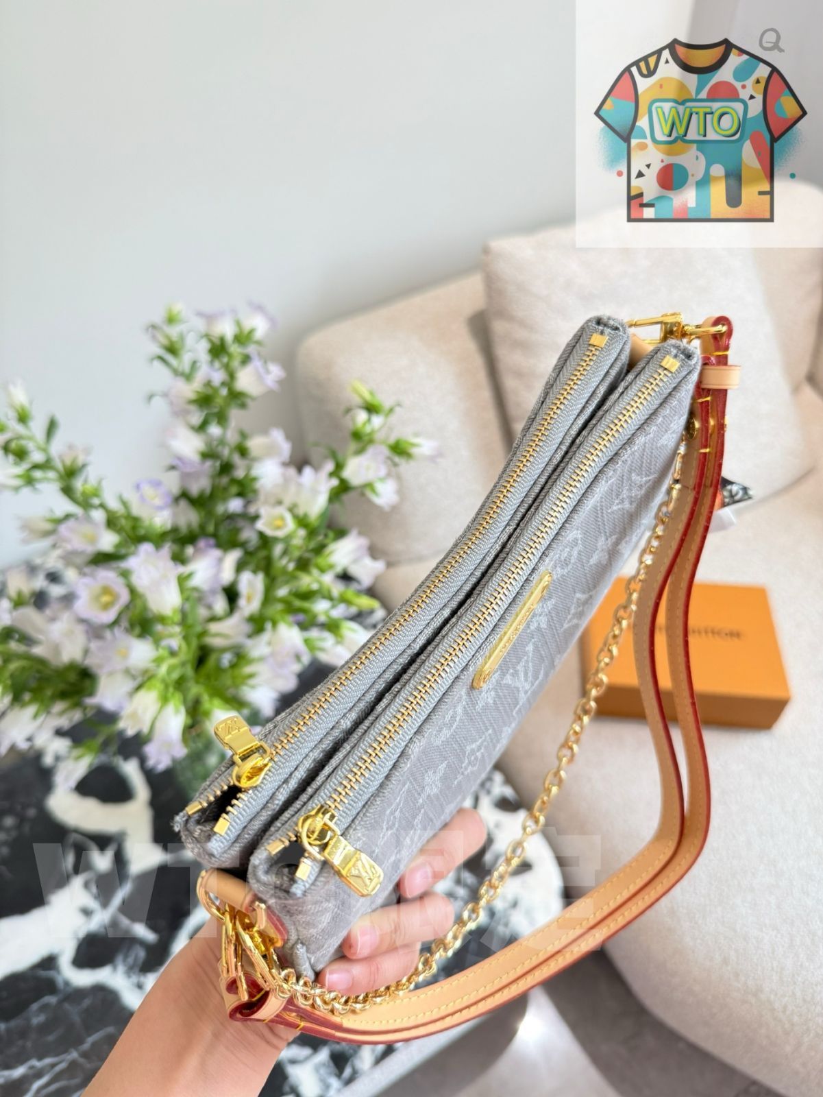  今日 LV Double Zipper Mahjong Bag Denim Grey 25 cm ダブルジッパー マージャンバッグ デニムグレー ショルダーバッグ ショルダーバッグ