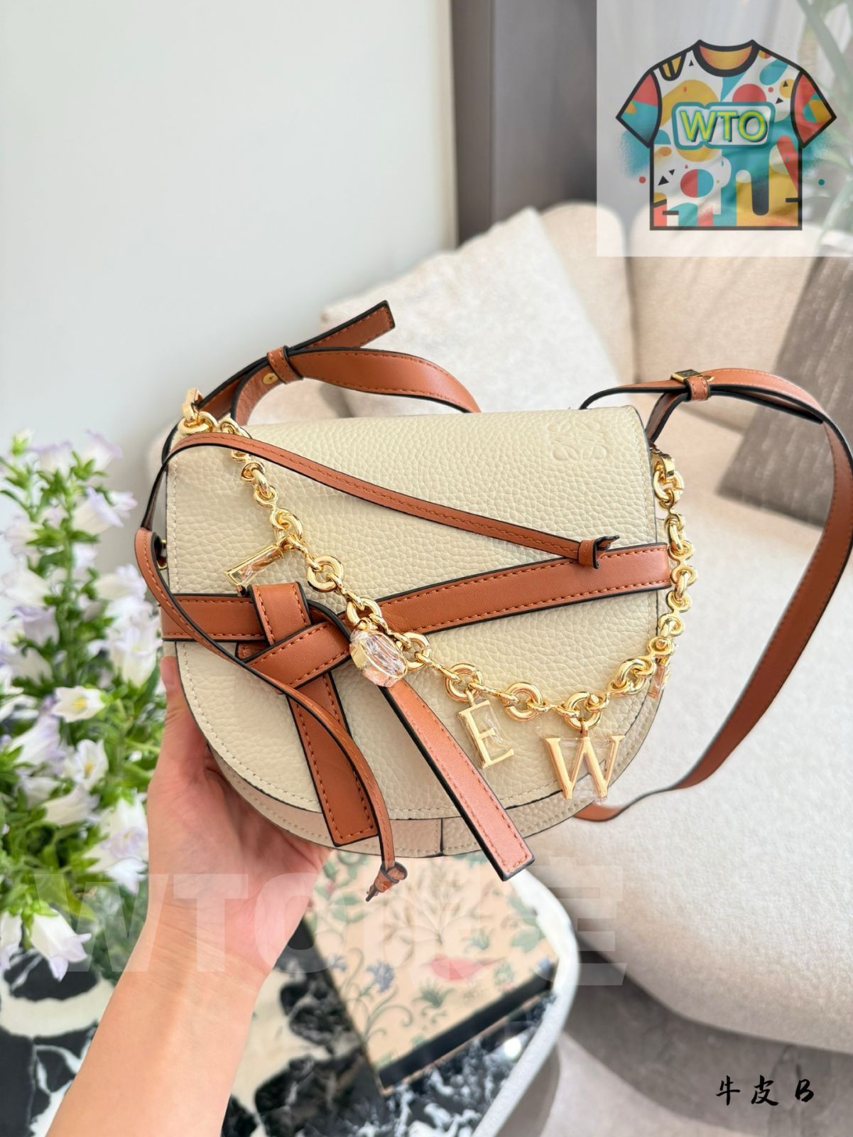 今日 LOEWE Leather Saddle Bag 20cm with Chain Gift ロエウェ 本革サドルバッグ 20cm チェーン付き-WTO輸入2