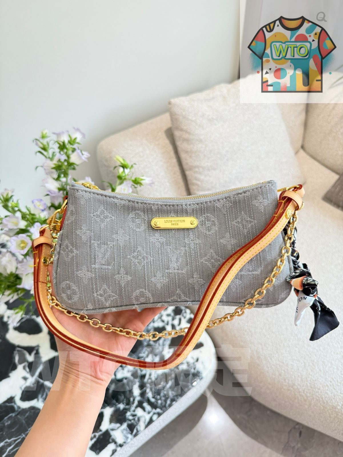 今日 LV Double Zipper Mahjong Bag Denim Grey 25cm LV ダブルジッパー マージャンバッグ デニムグレー 25cm