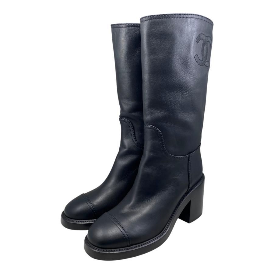 E 4533 シャネル ロングブーツ ココマーク G 39614 レザー ブラック CHANEL