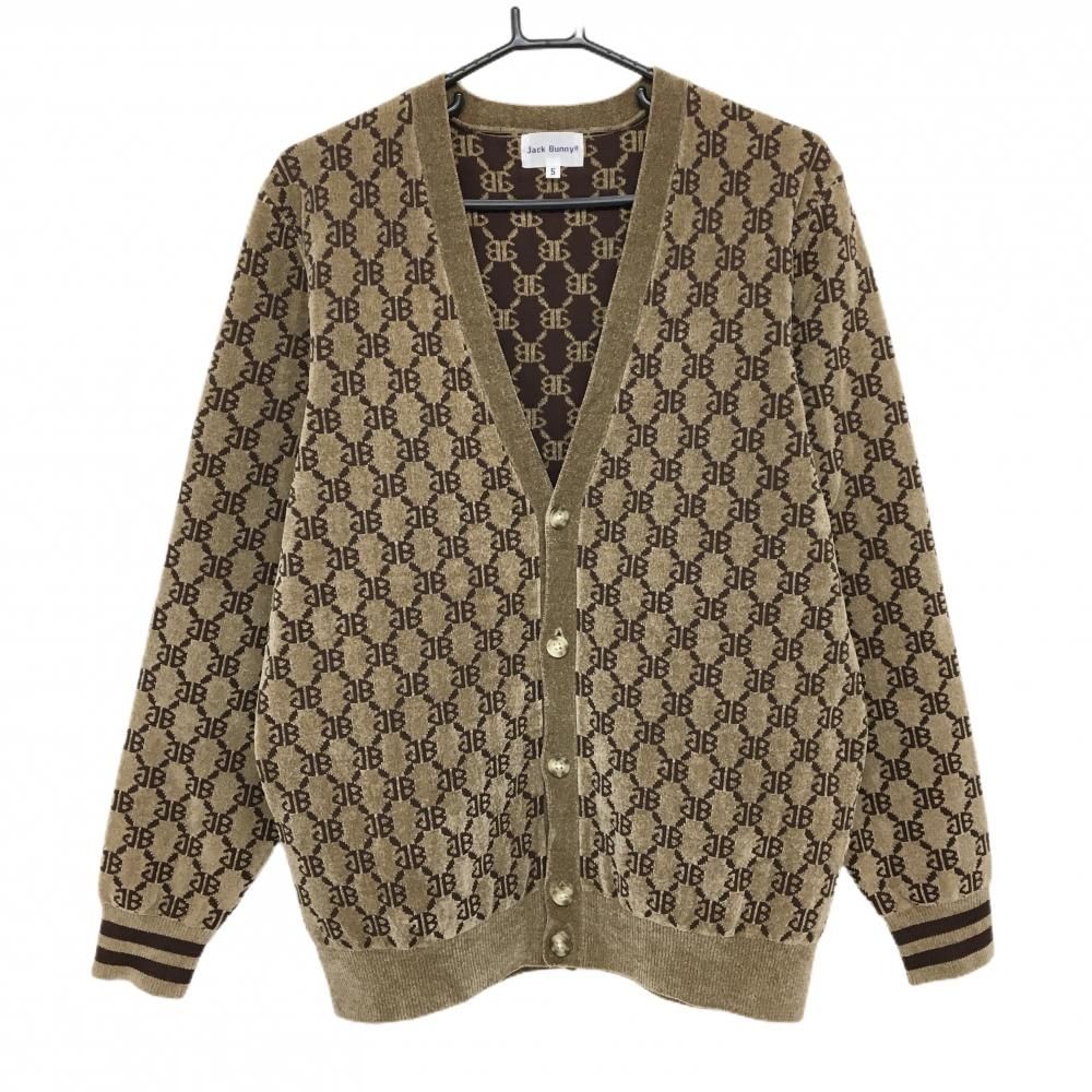 超 ジャックバニー ニットカーディガン ブラウン ロゴ総柄 メンズ 5 L ゴルフウェア Jack Bunny