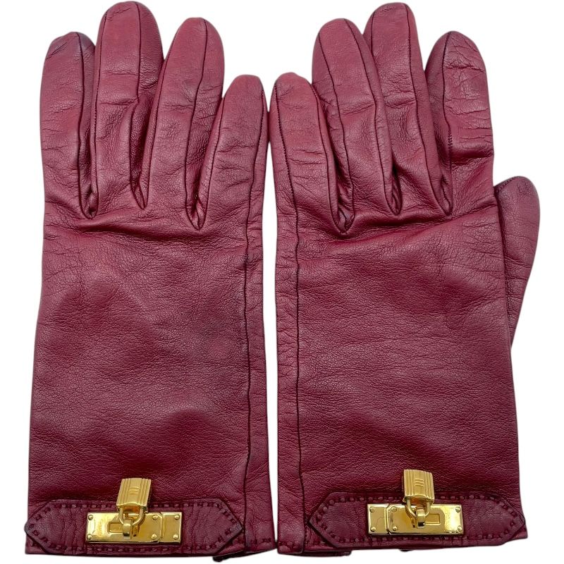 エルメス HERMES カデナチャームグローブ ボルドー レザー レディース 手袋