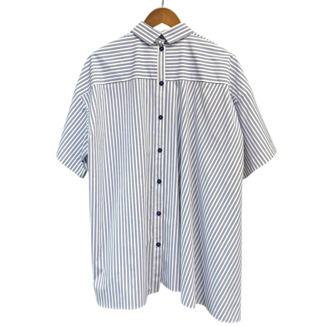nagonstans ナゴンスタンス 25AW asymmetry shirt アシンメトリーストライプ半袖シャツ 470IA430-0301 M ブルー 15013