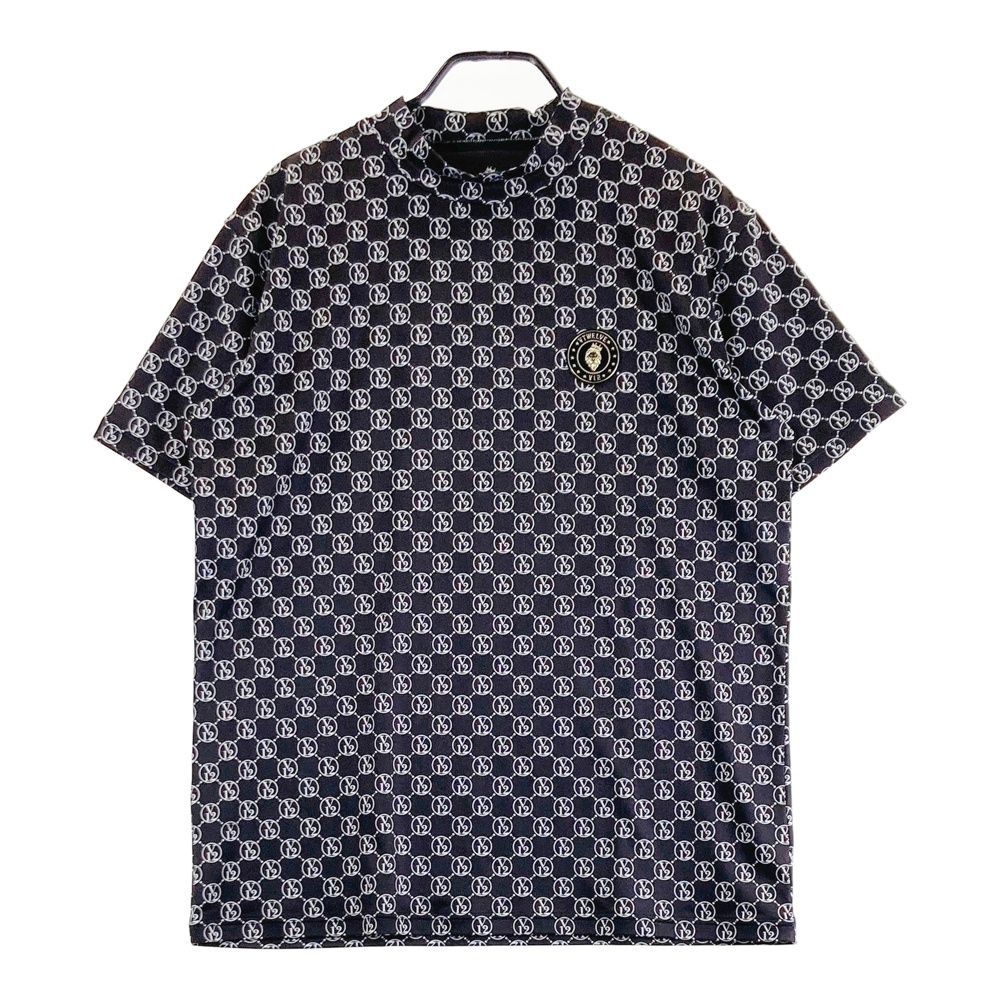 サイズ XL V 12 ヴィトゥエルヴ モデル ハイネック半袖Tシャツ ロゴ総柄 ブラック系 ゴルフウェア メンズ ストスト