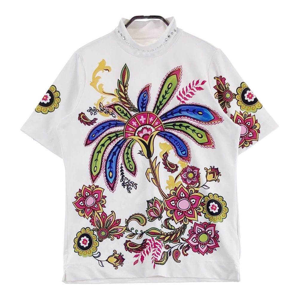 サイズ 2 DANCE WITH DRAGON ダンスウィズドラゴン モデル ハイネック 半袖Tシャツ ストーン 総柄 ホワイト系 240101559794 ゴルフウェア レディース ストスト