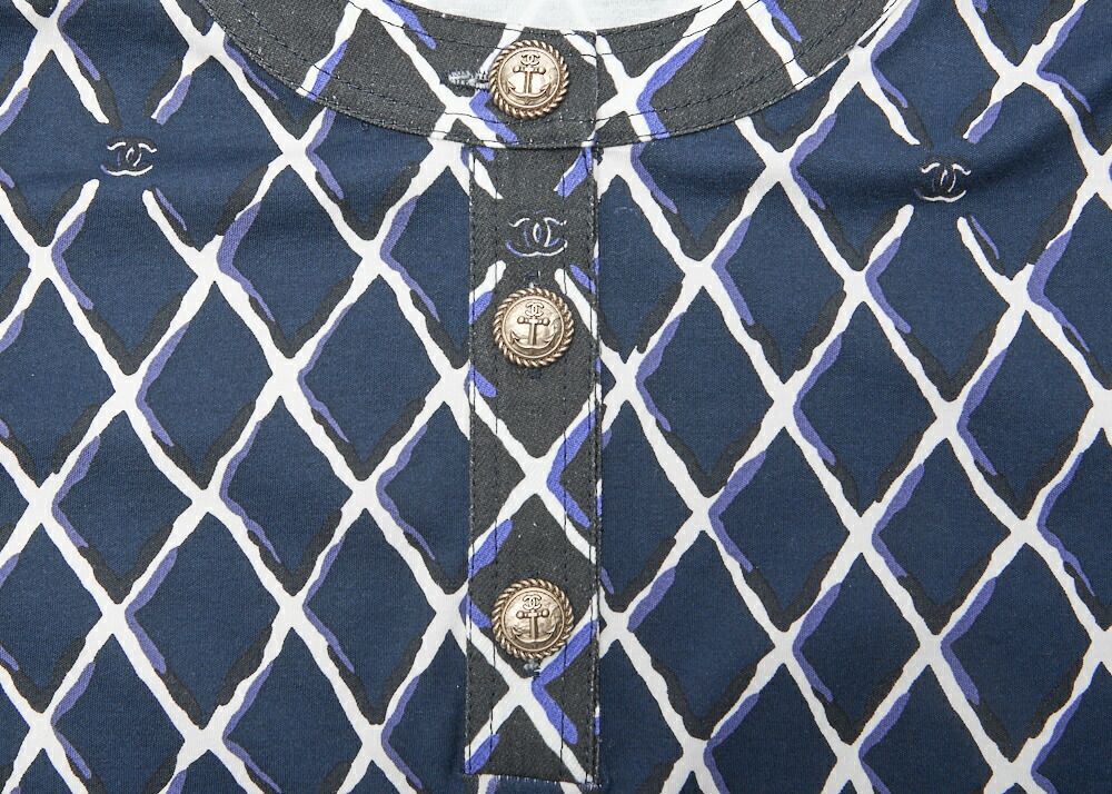 返品可 CHANEL シャネル ココマーク ココボタン ワンピース 36 黒×マルチ 半袖 スカート トップス Tシャツ ブランド アパレル WWW_MERCADOAVALIA_COM_BR